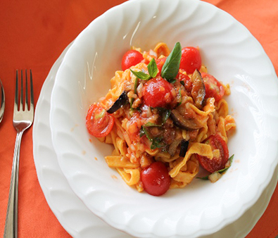 Cold Tomato Pasta made from Harvested Tomatoes